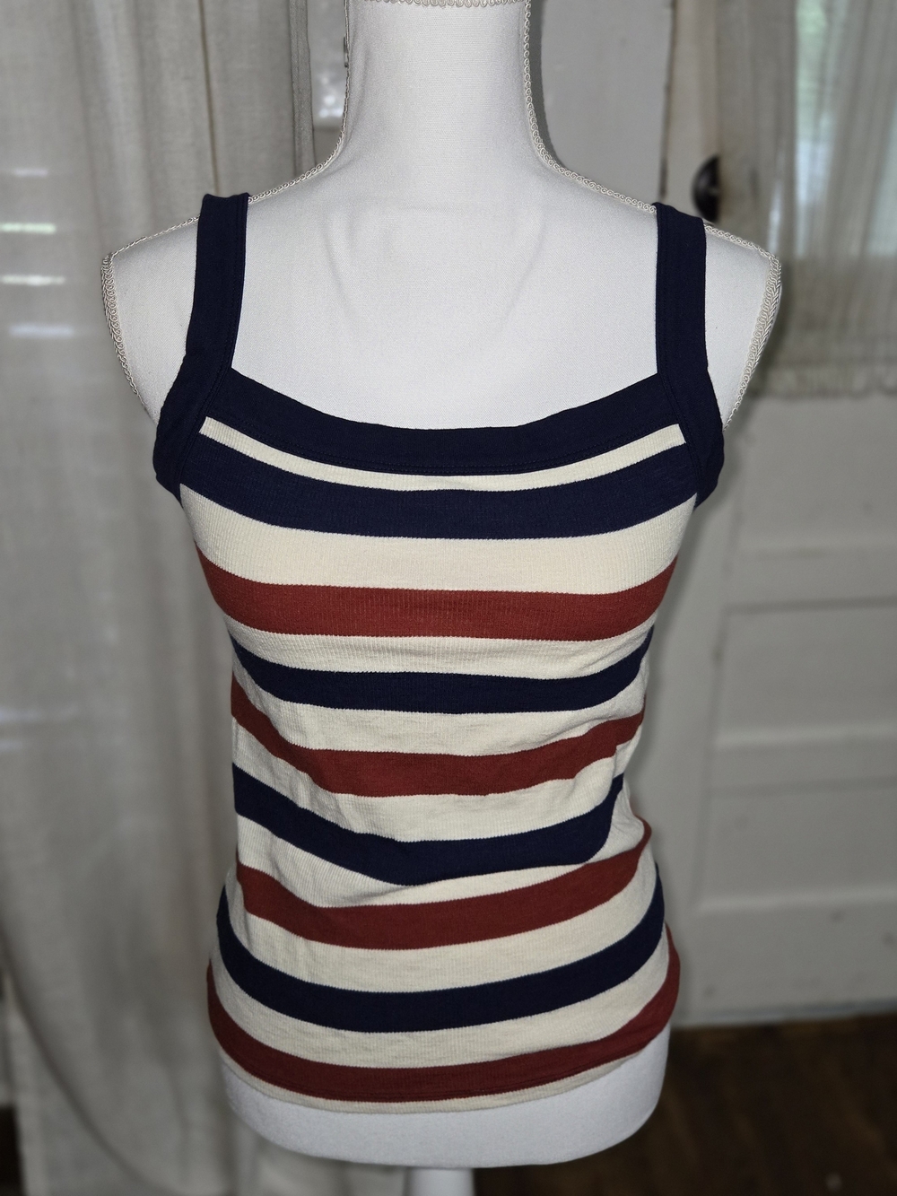 GAP Navy, Cream & Rust Striped Knit Tank